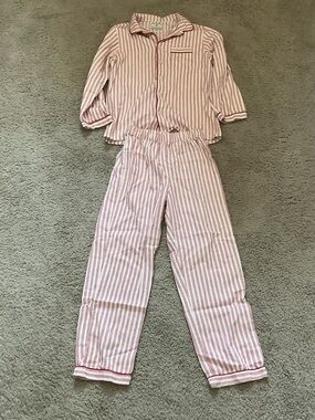 Petite Plume Kids Twill Pajama Set in Antique Red Ticking